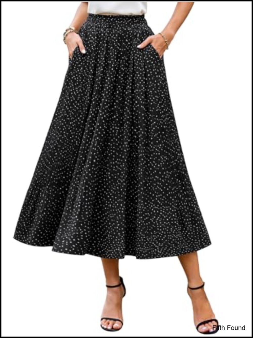 Womens Midi Skirt High Waist Pleated A-Line Flowy with Pockets